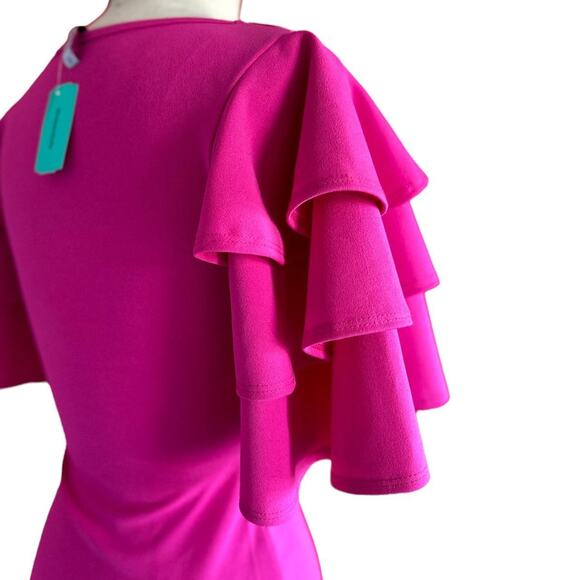 Womens Dress Size Small Pink BodyCon Ruffles Retro 80s Vibes Fun Bold Party - Picture 4 of 8